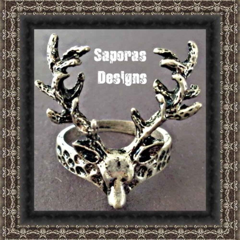 Size 6.5 Vintage Theme Deer With Antlers Design Ring Unisex
